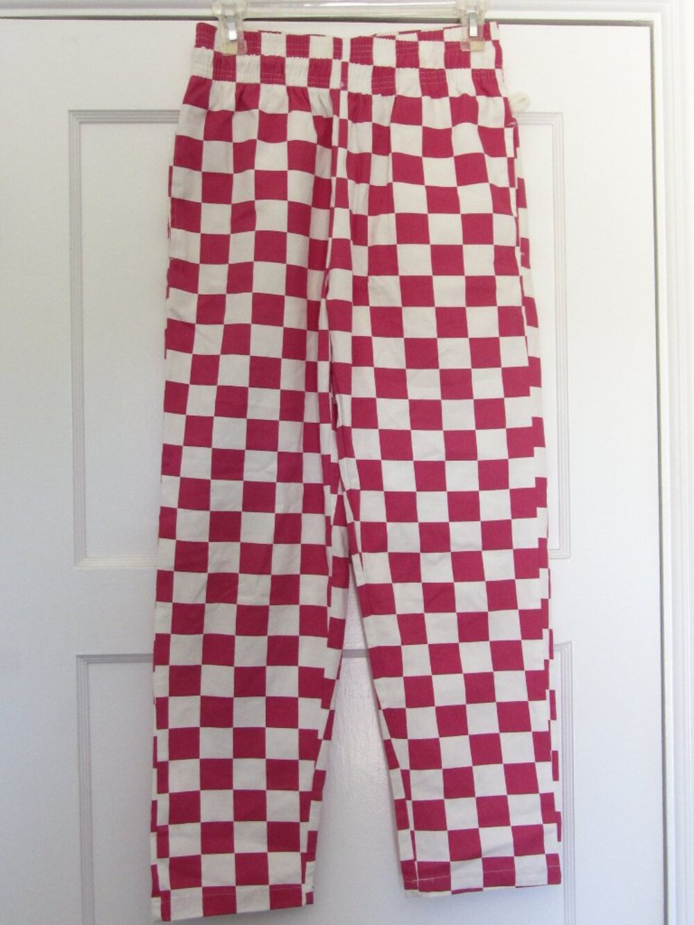 Cookman Checkered Pants, Chef Pants, Pink and White, Size Small